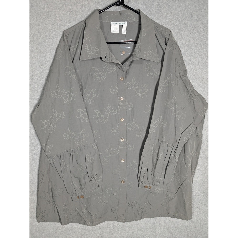 Ulla‎ Popken Gray Floral Button Down Shirt Plus Size 24/26 Relaxed Fit Neutral